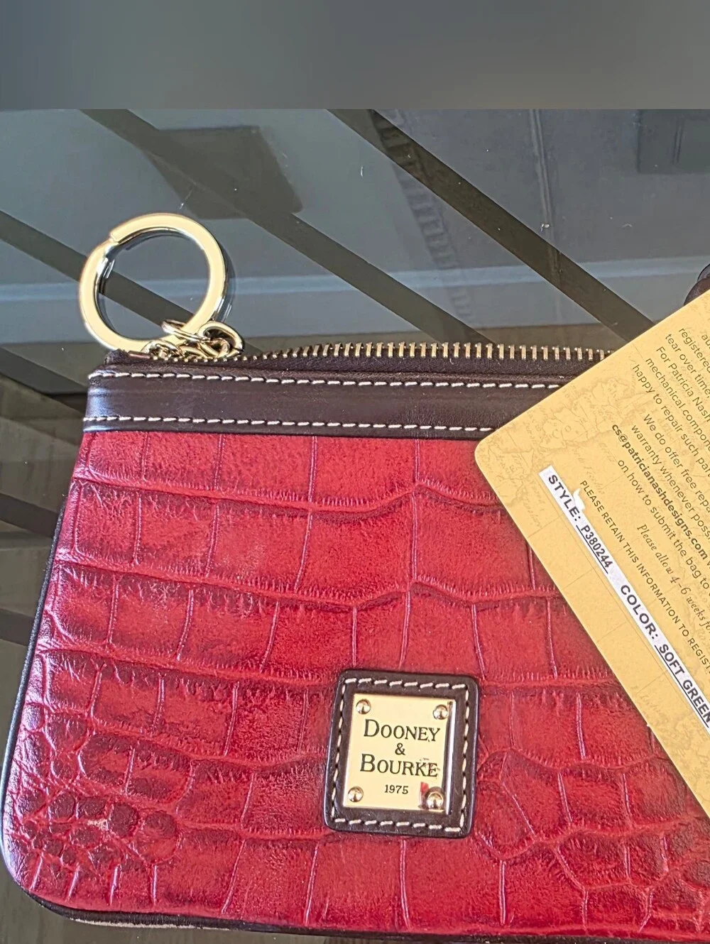 Dooney & Bourke Red Croc-Embossed Wristlet with Gold Hardware